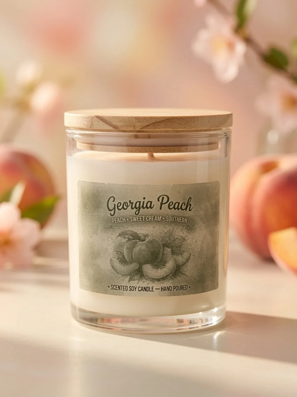 9oz Georgia Peach Soy Candle | Sweet Cream Southern Scent | Handmade